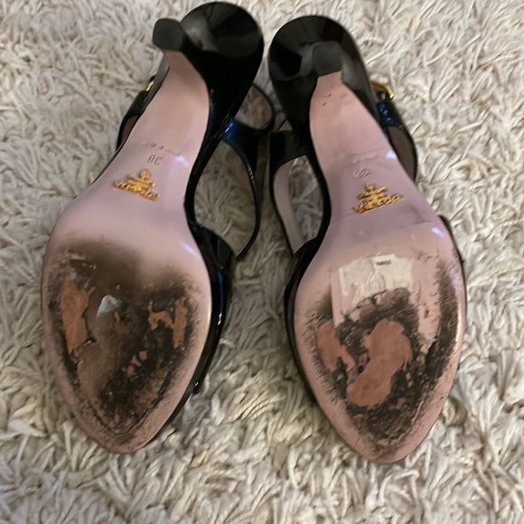 Prada Black Leather Cross Strap Platform Slingback Sandals - Picture 7 of 9